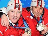 Die Silbermedaillengewinner im Biathlon-Staffelbewerb der Herren (v.l.) Simon Eder, Daniel Mesotitsch, Dominik Landertinger und Christoph Sumann