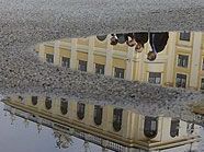 Schloss Schönbrunn spiegelt sich in einer Regenpfütze Schloss Schönbrunn spiegelt sich in einer Regenpfütze