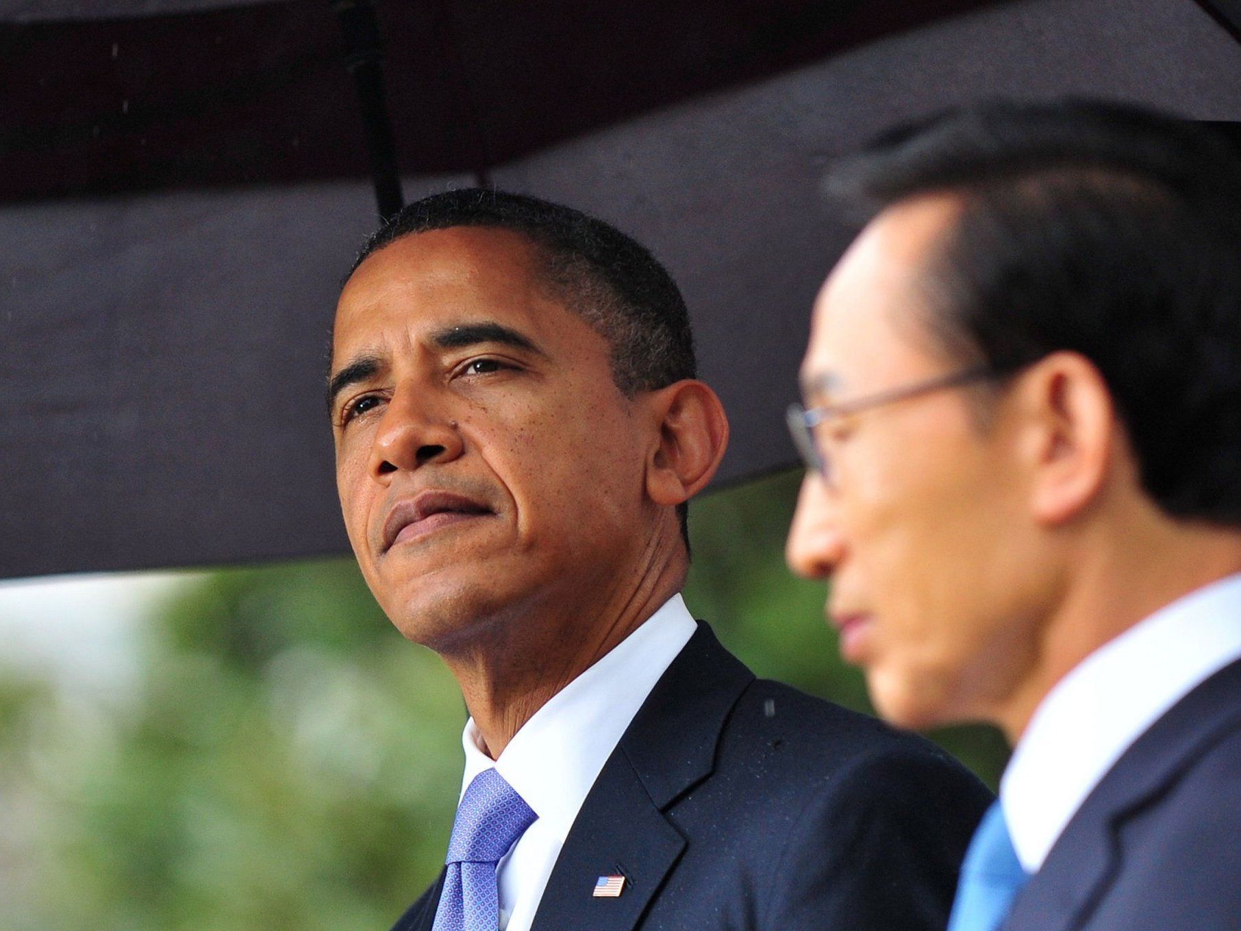 Klare Ansagen: Obama und sein südkoreanischer Amtskollege Lee Klare Ansagen: Obama und sein südkoreanischer Amtskollege Lee