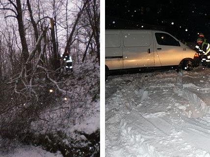 Einsätze im Schnee: Die Feuerwehr musste einen Baum entfernen und ein Fahrzeug bergen