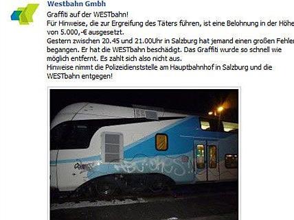 Diese mit Graffiti beschmierte Westbahn-Garnitur war ein Stein des Anstoßes auf Facebook