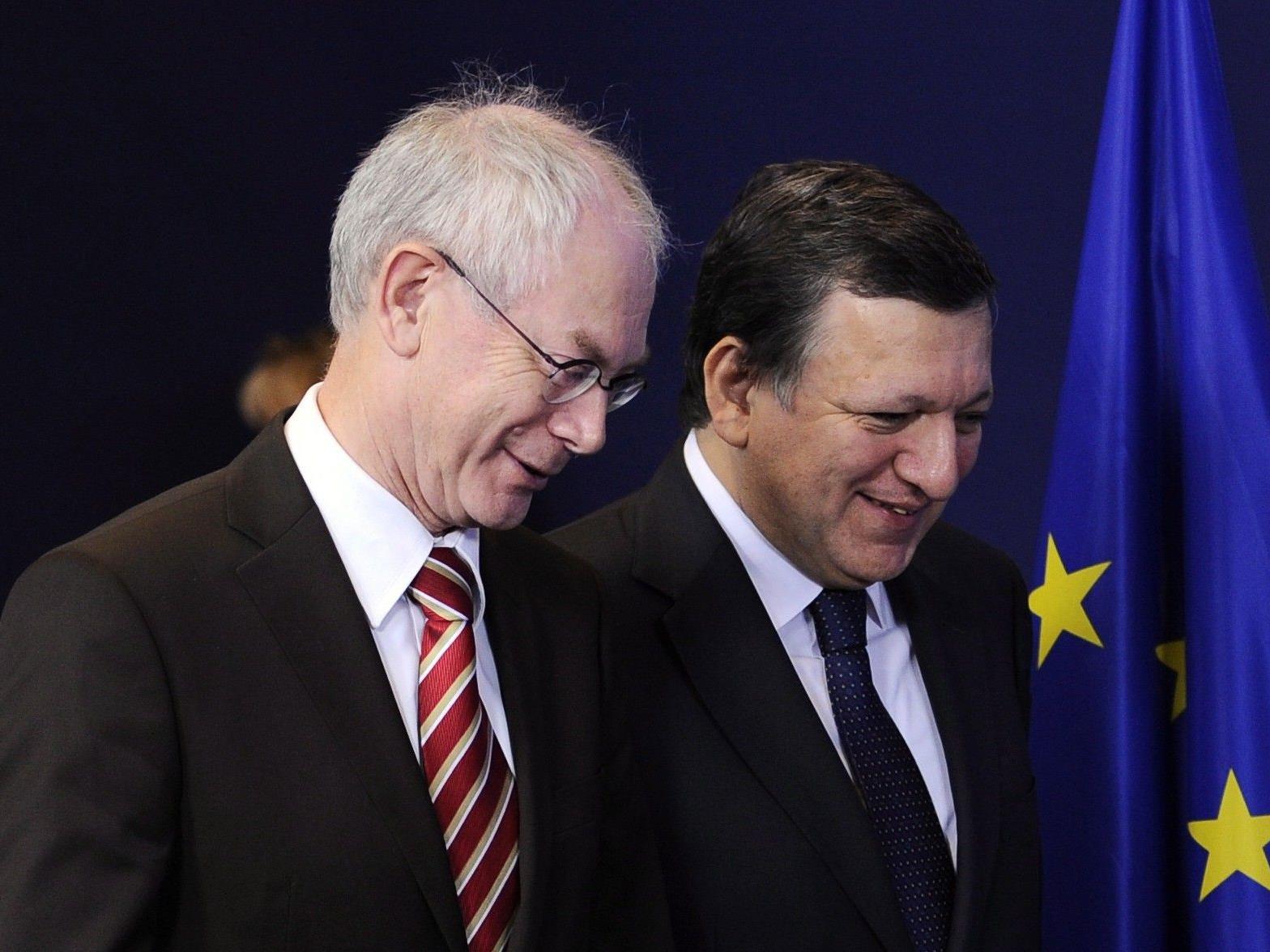Van Rompuy (l) und Barroso gehen von keiner schnellen Lösung der Euro-Krise aus.