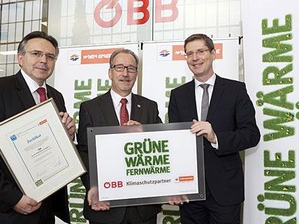 Die TU Wien überreichte der ÖBB ein Zertifikat für CO2-Einsparungen durch Fernwärme-Nutzung
