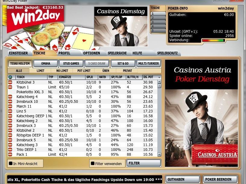 Screenshot „Der Casinos Austria Poker Dienstag auf win2day“