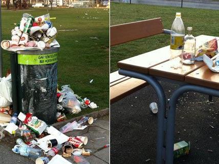 Müll verunstaltet den Sigmund Freud Park in Wien