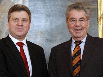 Heinz Fischer heißt den mazedonischen Staatspräsidenten Gjorge Ivanov willkommen