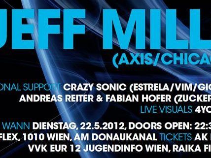 Elektronische Beats deluxe: Jeff Mills legt im Wiener Flex auf. Elektronische Beats deluxe: Jeff Mills legt im Wiener Flex auf.