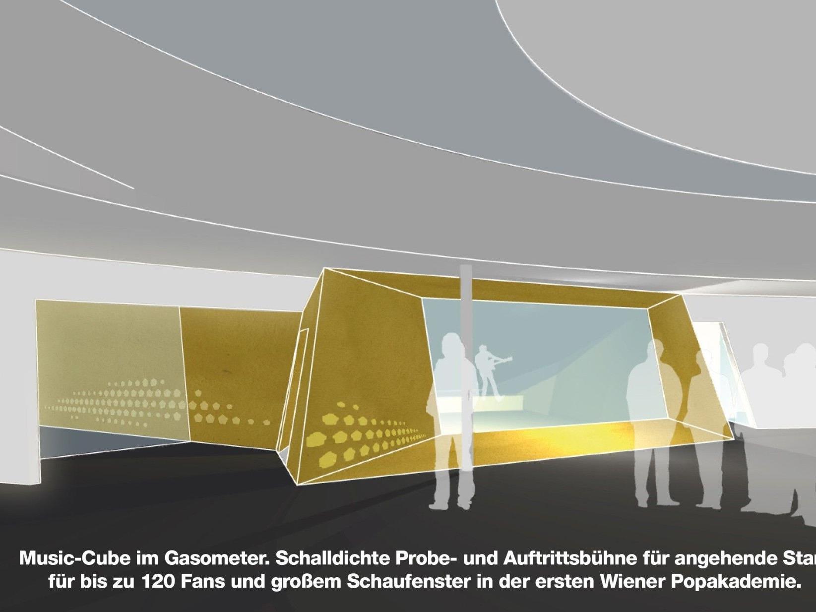 Im Herbst 2012 startet die Pop-Akademie im Wiener Gasometer. Den jungen Musikern wird auch ein Music-Cube für Konzerte zur Verfügung stehen