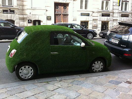 Dieses lustiges Gras-Auto entdeckte unser Leserreporter im 9. Bezirk