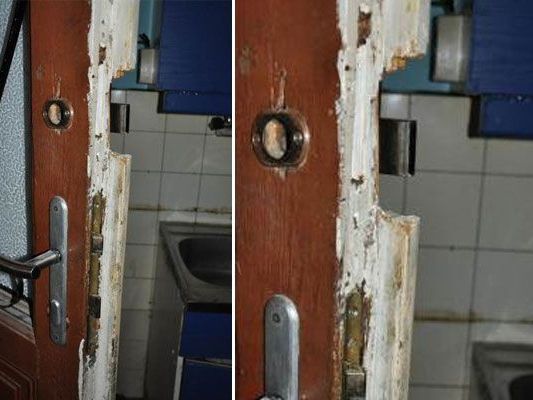 So sah die Wohnungstür in Leopoldstadt nach dem Einbruchsversuch aus So sah die Wohnungstür in Leopoldstadt nach dem Einbruchsversuch aus