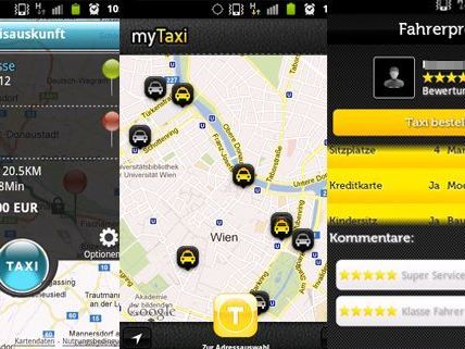 Screenshots der verschiedenen Taxi Apps. Screenshots der verschiedenen Taxi Apps.