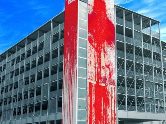 Kunst von Hermann Nitsch großflächig in Wien-Leopoldstadt. Kunst von Hermann Nitsch großflächig in Wien-Leopoldstadt.