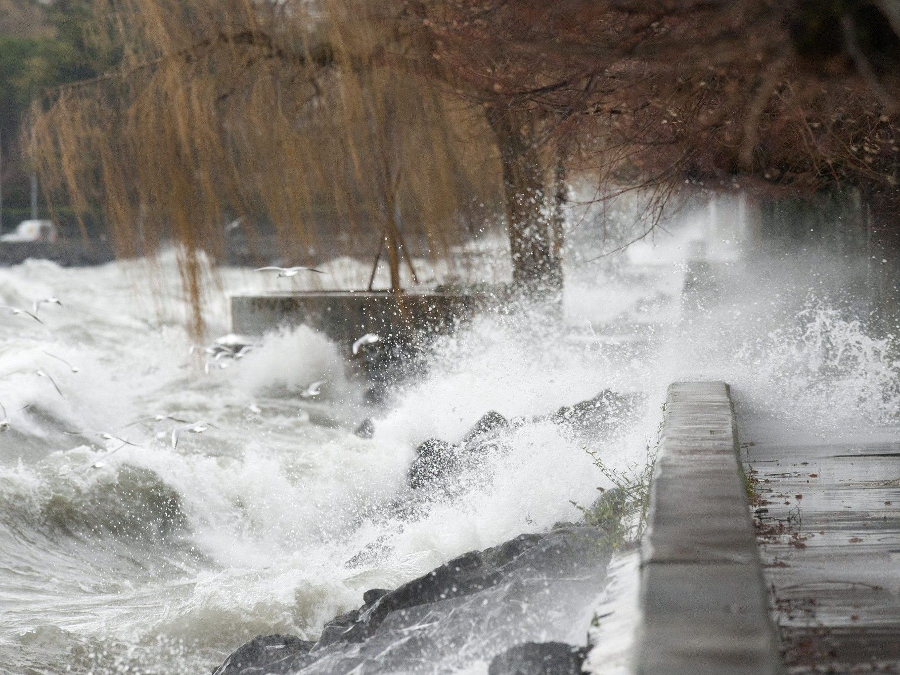 Archivbild: Genfersee bei Lausanne im Dezember 2011 während Sturmtief Joachim. Archivbild: Genfersee bei Lausanne im Dezember 2011 während Sturmtief Joachim.