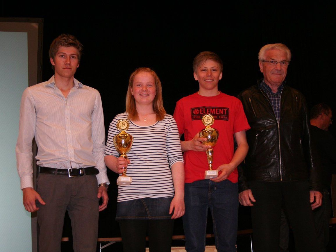 Walgaucup-Gesamtsieger Anna-Lena Dünser und Mathias Bertsch mit Trainer Christian Kaufmann und SC BWW-Präsident Bruno Hummer. Walgaucup-Gesamtsieger Anna-Lena Dünser und Mathias Bertsch mit Trainer Christian Kaufmann und SC BWW-Präsident Bruno Hummer.