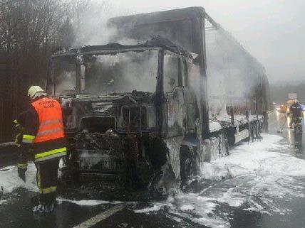Der Sattelzug brannte mitten auf der A21 aus.