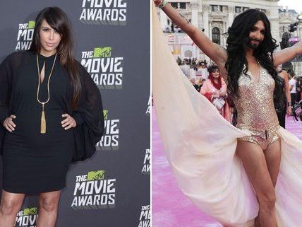 Conchita Wurst und Kim Kardashian wurden von der internationalen Presse miteinander vergleichen. Conchita Wurst und Kim Kardashian wurden von der internationalen Presse miteinander vergleichen.