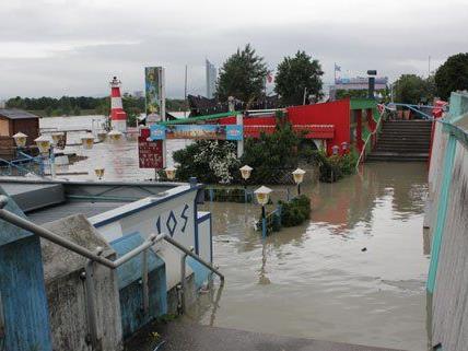 Hochwasser - Wiener Häfen und Lokale an Neuer Donau überflutet