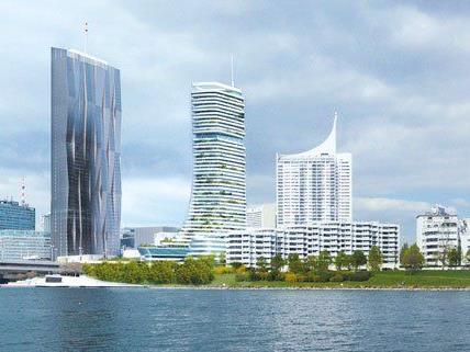 So wird die Skyline nach Fertigstellung des DC Towers und der Danube Flats aussehen.