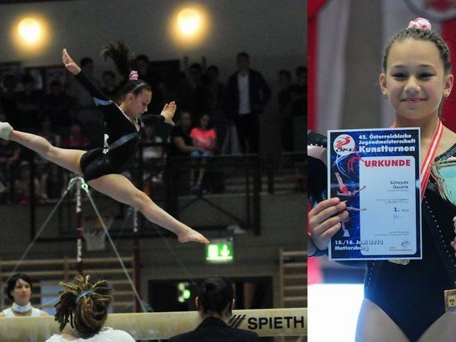 Süheyda Özcelik am Balken und bei der Siegerehrung Süheyda Özcelik am Balken und bei der Siegerehrung
