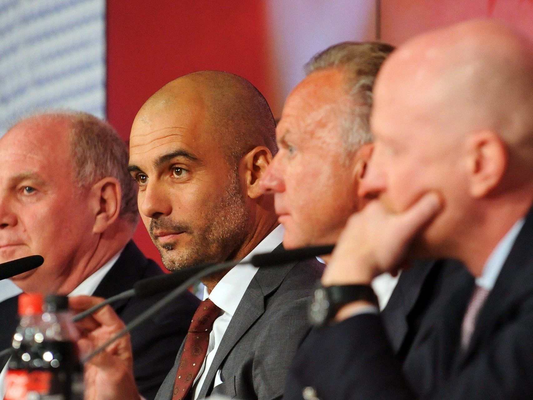 Fußball-Ästhet Guardiola (2.v.l.) tritt seinen Dienst beim FC Bayern an.