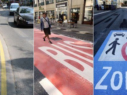 Gelbe Linien, eine Busspur, eine Begegnungszone - vieles ist neu auf der MaHü.