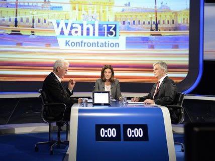 Frank Stronach und Werner Faymann beim TV-Duell am Donnerstag.