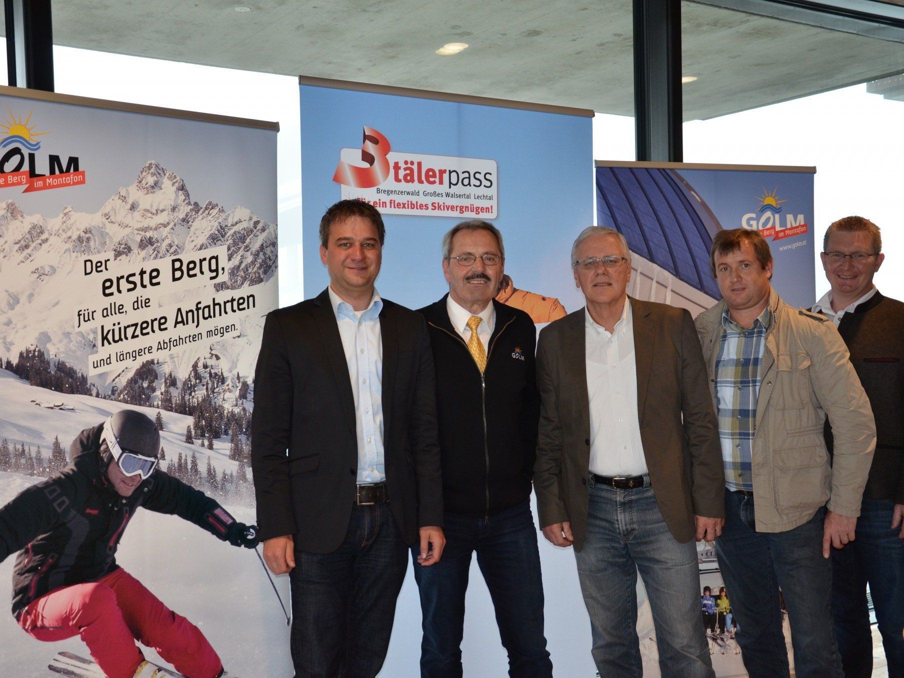 vl. Thomas Übelher (Obmann 3Täler Marketingausschuss), Werner Netzer (GF Illwerke Tourismus), Wolfgang Beck (GF 3Täler Touristik), Thomas Lerch (GF Bergbahnen Gargellen), Günter Oberhauser (Obmann 3Täler Beirat)