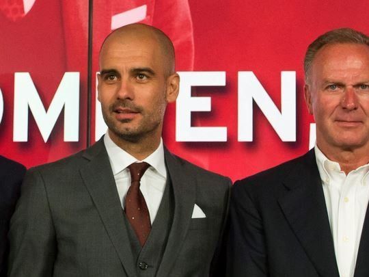 Sammer, Guardiola, Rummenigge und Hoeneß - die Spitze des FC Bayern München. Sammer, Guardiola, Rummenigge und Hoeneß - die Spitze des FC Bayern München.