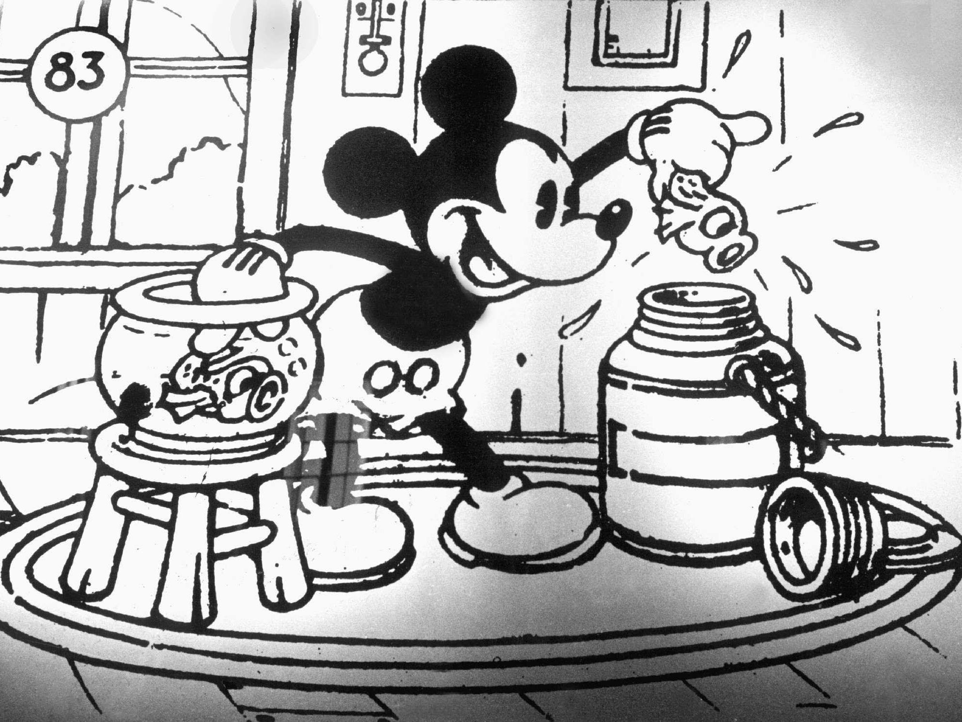 Diese Szene von Micky Maus, ist aus einem Schwarz-Weiß-Comic von 1930. Diese Szene von Micky Maus, ist aus einem Schwarz-Weiß-Comic von 1930.