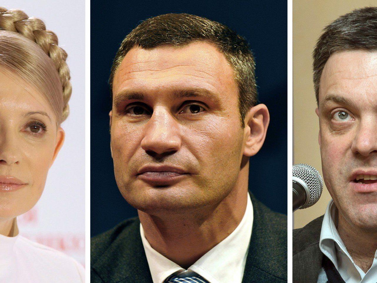 Das Bild zeigt die ukrainischen Politiker Julia Timoschenko, Vitali Klitschko und Oleg Tjagnibok.