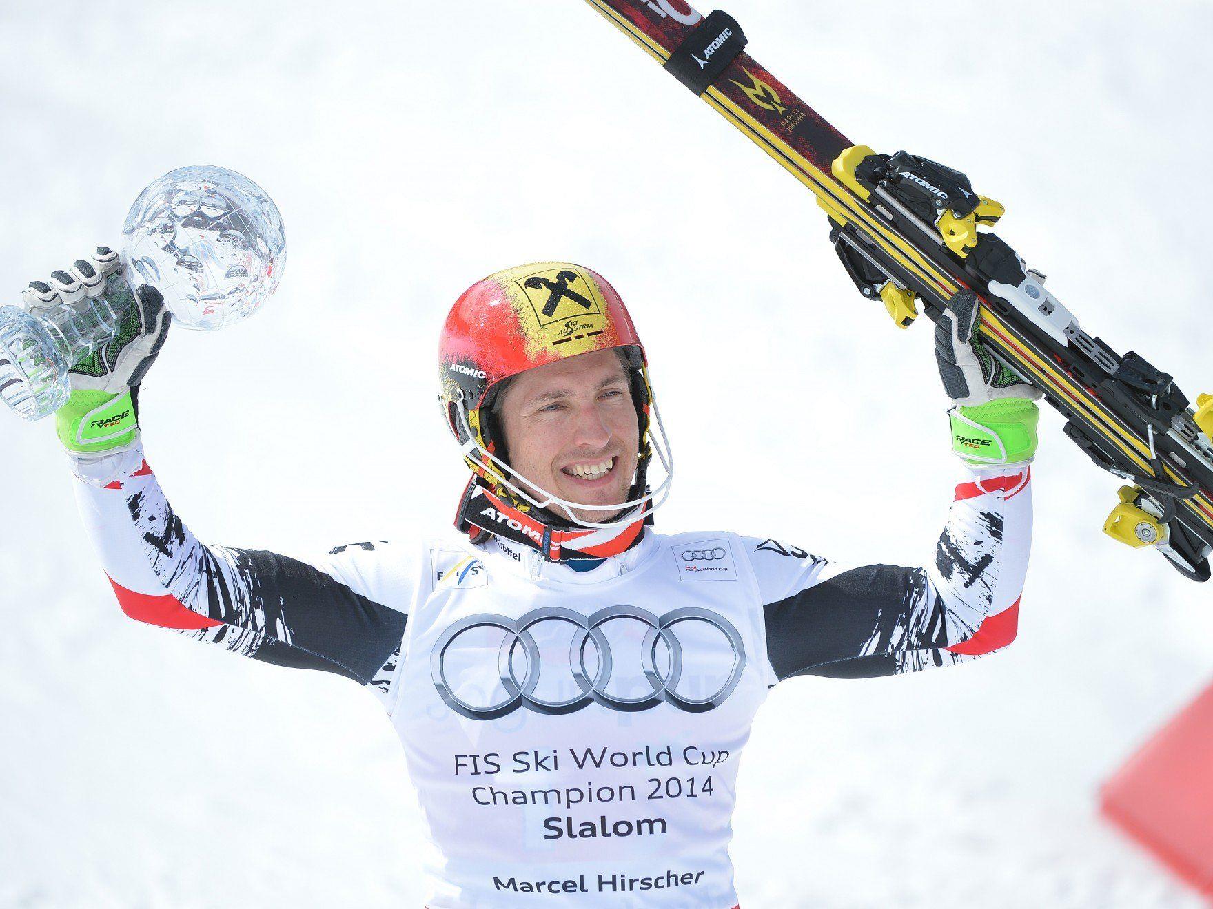 Marcel Hirscher sichert sich nach der großen Kugel für den Gesamtweltcup auch jene für die Disziplinenwertung im Slalom.