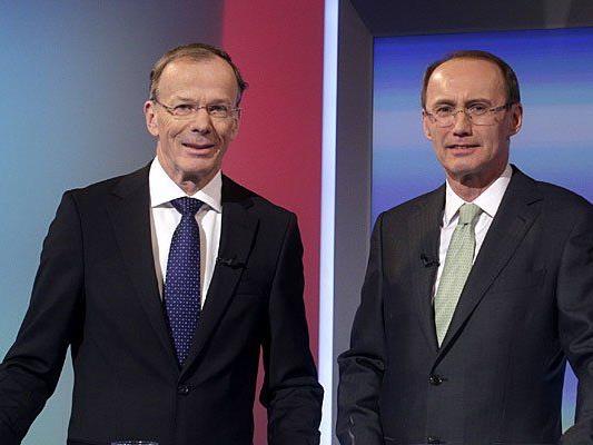 Die Spitzenkandidaten für die EU-Wahl, Eugen Freund (SPÖ) und Othmar Karas (ÖVP) - wer macht das Rennen?
