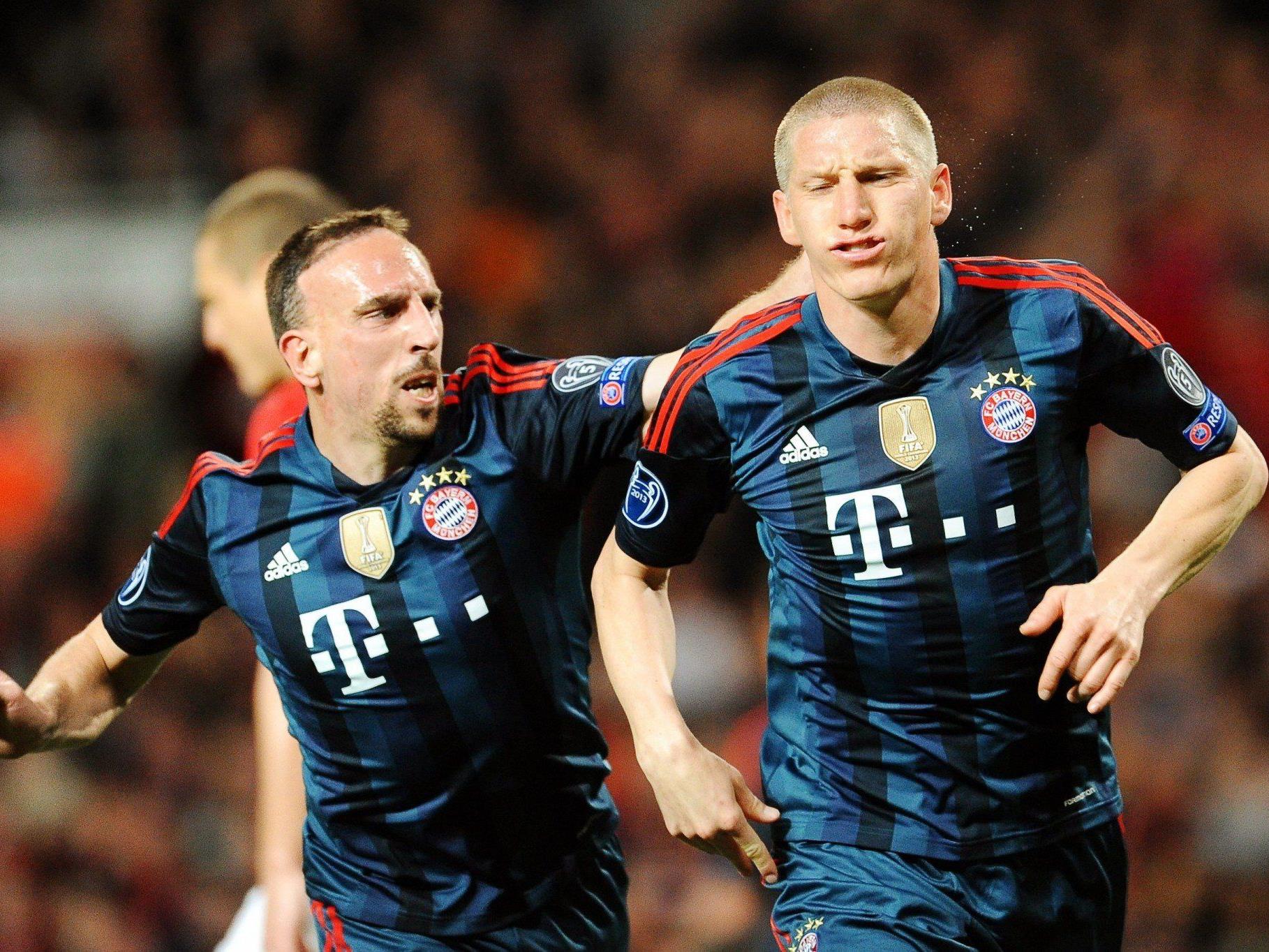 Ribery und Schweinsteiger jubeln über den Treffer zum 1:1.