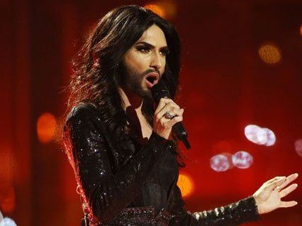 Conchita Wurst auf der ESC-Bühne in Kopenhagen. Conchita Wurst auf der ESC-Bühne in Kopenhagen.