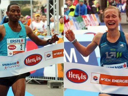 Getu Feleke und Anna Hahner haben den Vienna City Marathon gewonnen.