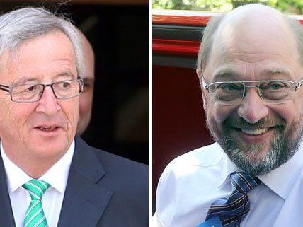 Die beiden aussichtsreichsten Kandidaten sind Jean-Claude Juncker (links) und Martin Schulz (rechts).
