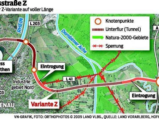 So ist die Variante Z durch Lustenau geplant. So ist die Variante Z durch Lustenau geplant.