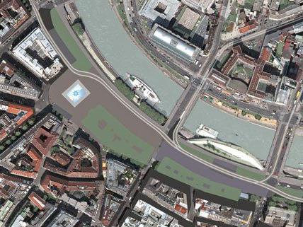 Ein Luftbild vom geplanten Projekt am Schwedenplatz.