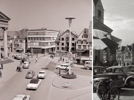Reges Verkehrsaufkommen vor Einrichtung der Fußgängerzone. Reges Verkehrsaufkommen vor Einrichtung der Fußgängerzone.