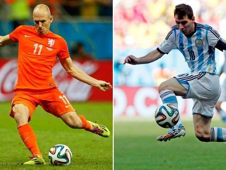 Wer wird sein Land ins WM-Finale schießen? Arjen Robben und Lionel Messi im Vergleich.