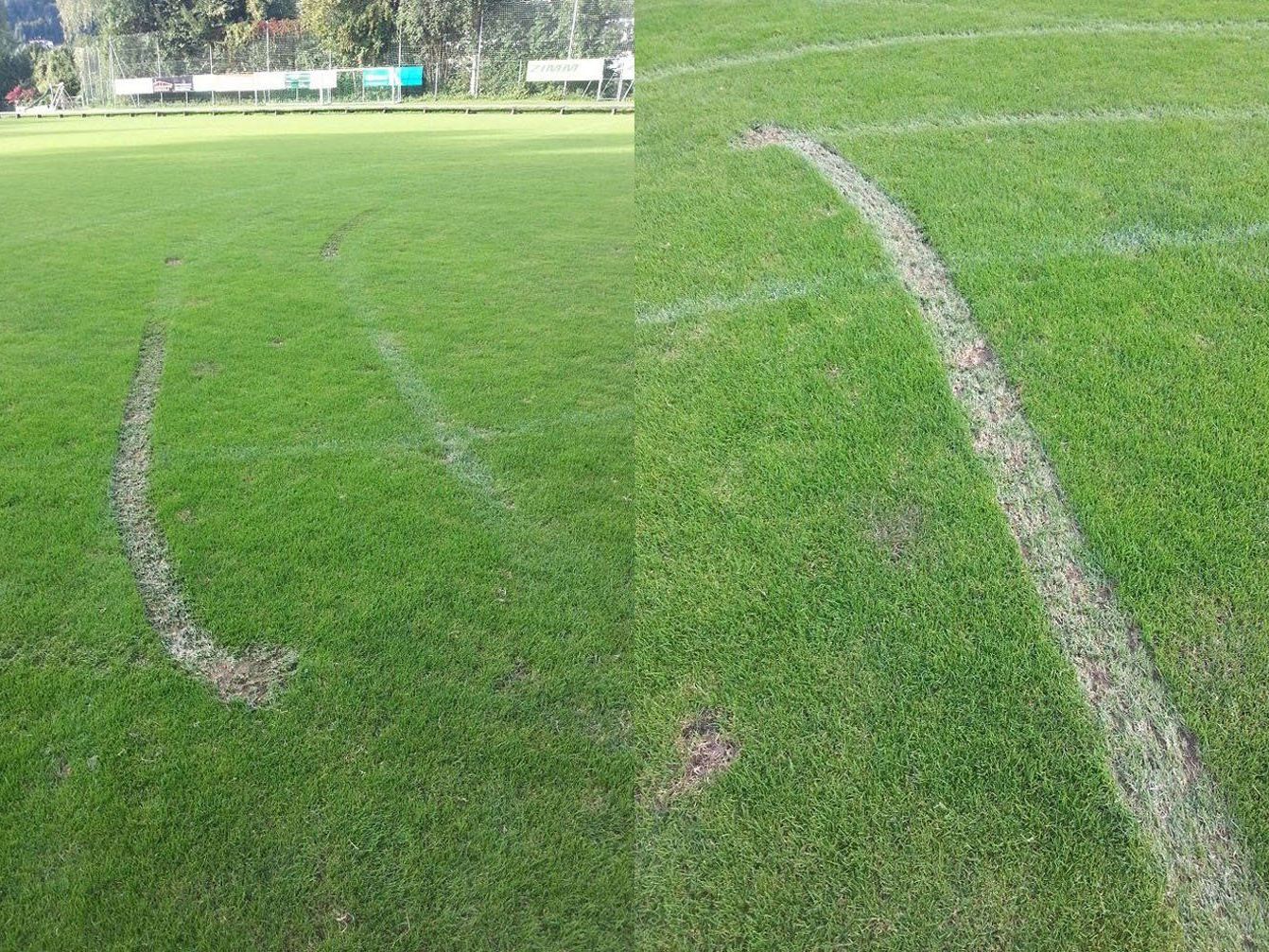 Von Unbekannten wurde der FC-Platz als Rennpiste verwendet und der Rasen beschädigt. Von Unbekannten wurde der FC-Platz als Rennpiste verwendet und der Rasen beschädigt.