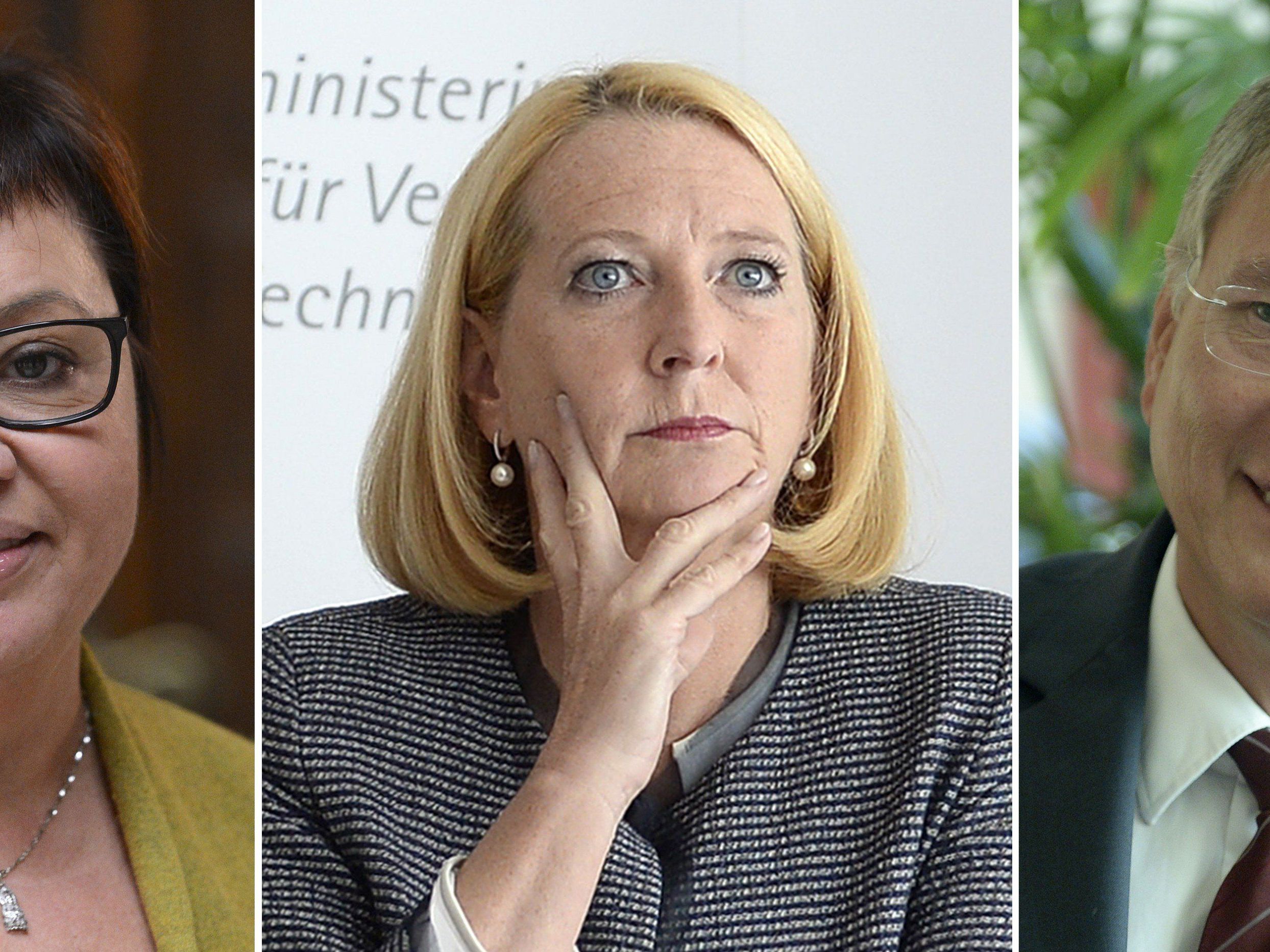 Sabine Oberhauser (l.) soll Alois Stöger (r.) nachfolgen, welcher wiederum von Doris Bures (m.) übernimmt. Sabine Oberhauser (l.) soll Alois Stöger (r.) nachfolgen, welcher wiederum von Doris Bures (m.) übernimmt.