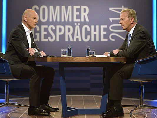ORF-Moderator Peter Resetarits und ÖVP-Vizekanzler Reinhold Mitterlehner bei den ORF Sommergesprächen