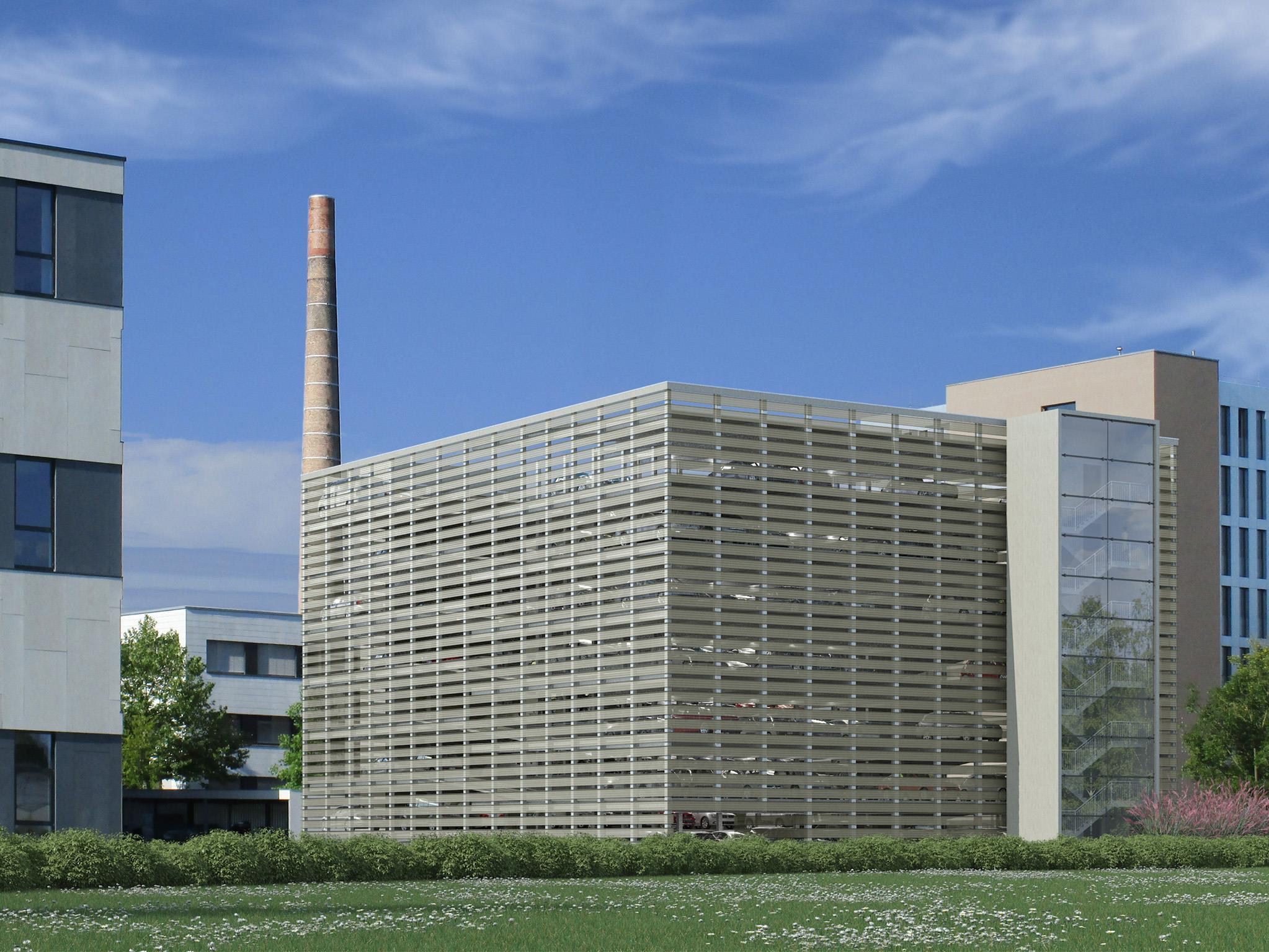Blick in die Zukunft: Ab Dezember 2014 bietet das Parkhaus (hier eine Visualisierung) 240 neue Stellplätze für die Mieter in Rhomberg's Fabrik.