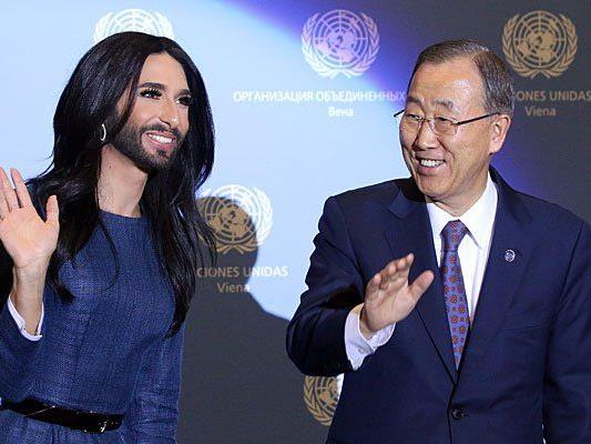 Bei der UNO-Konferenz in Wien: Conchita Wurst und Ban Ki-moon