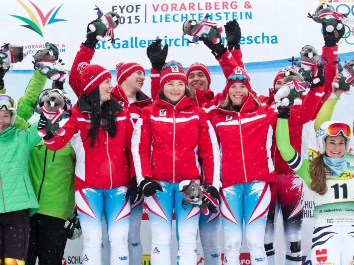 Team-Gold für Österreich mit Pascal Fritz aus Bartholomäberg und Katharina Liensberger aus Göfis. Team-Gold für Österreich mit Pascal Fritz aus Bartholomäberg und Katharina Liensberger aus Göfis.