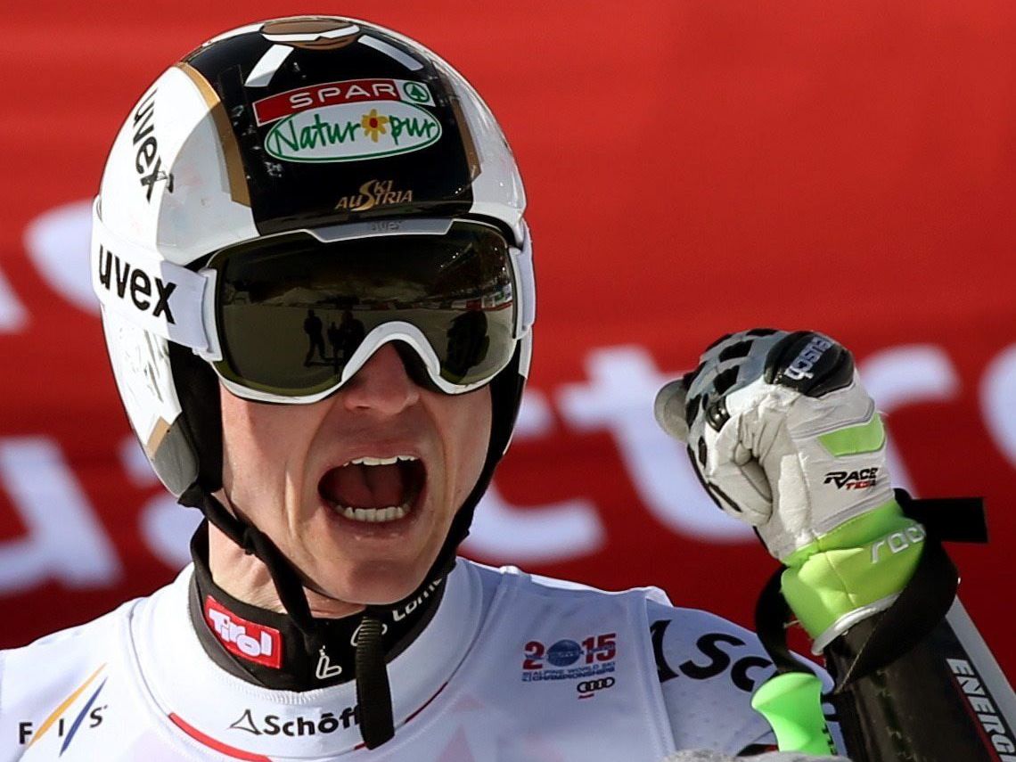 Hannes Reichelt ist Super-G-Weltmeister - Mayer Vierter. Hannes Reichelt ist Super-G-Weltmeister - Mayer Vierter.