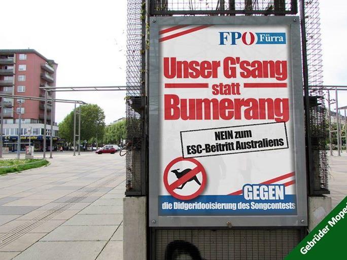 Gefälschtes FPÖ-Plakat wettert gegen die "Didgeridooisierung des Songcontests".