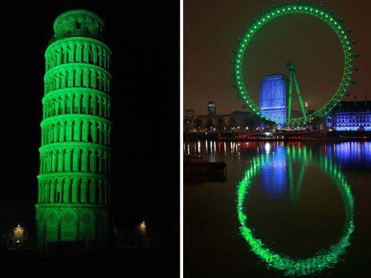 Sehenswürdigkeiten werden Grün: Etwas der Schiefe Turm von Pisa und das London Eye