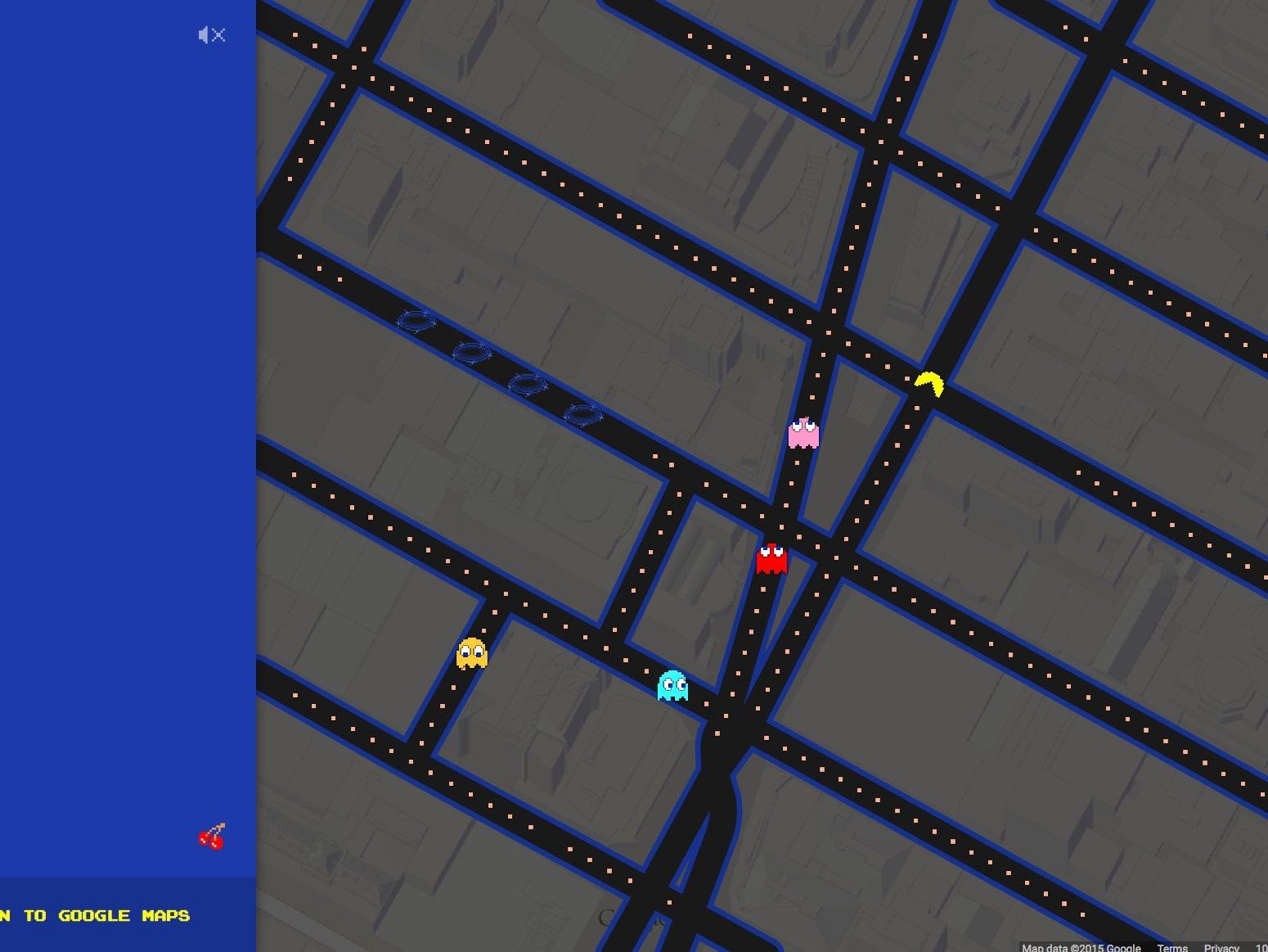 Pac-Man vergnügt sich jetzt auf den Straßenkarten von Google Maps. Pac-Man vergnügt sich jetzt auf den Straßenkarten von Google Maps.